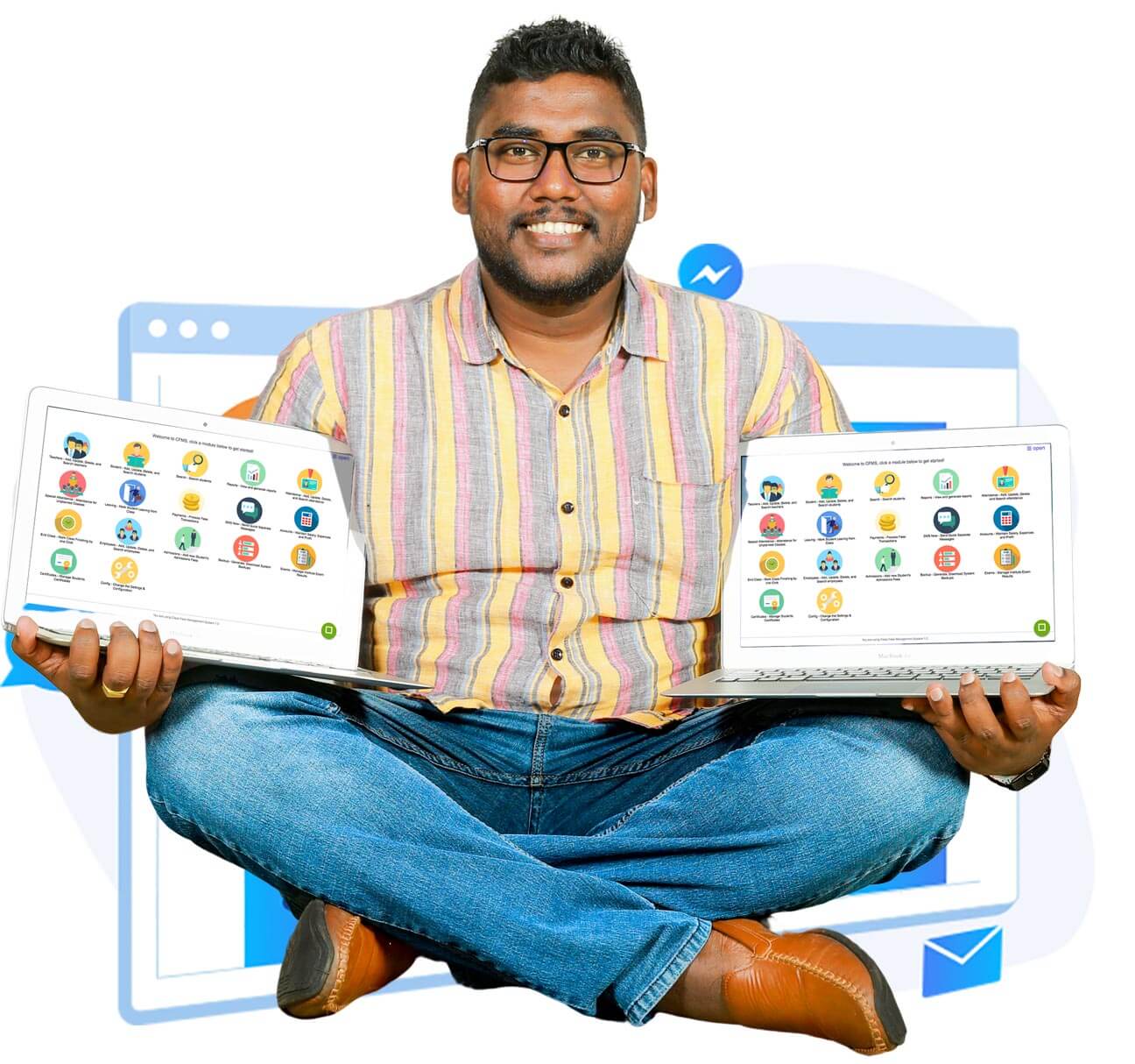 IT Signature Prasantahn holding macbook of class software in Sri Lanka for Tuition Classes around Colombo Gampaha Ratnapura Kalutara Kandy and Negombo